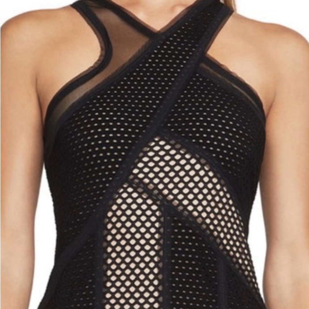 BCBGMAXAZRIA black with nude mesh Top